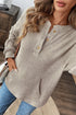 Ribbed Button Placket Banded Collar Drop Shoulder Henley Top